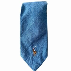 VTG Polo Ralph Lauren Blue Chambray 100% Cotton Tie Flesh Pony Logo USA Preppy